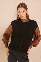 ADAM BLACK SLEEVELESS CARDIGAN