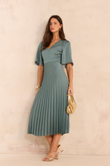 BILLIE PETROL LONG PLEATED DRESS