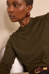 FLYNN KHAKI LONG SLEEVE SILK BLEND T-SHIRT