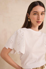 LUNA SHORT SLEEVE EMBROIDERED COTTON T-SHIRT