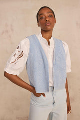 VILMA EMBROIDERED COTTON SLEEVELESS VEST