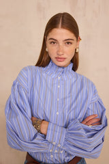 MORGANE STRIPED LAVALLIERE BLOUSE