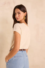BILL BIS CREAM SHORT-SLEEVED CASHMERE SWEATER