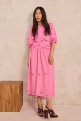 BRUNE PINK EMBROIDERED COTTON SKIRT
