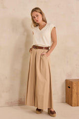 LYNA CREAM LINEN BLEND SLEEVELESS T-SHIRT