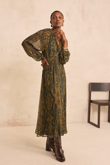 PEPITE FLUID FIR GREEN VISCOSE DRESS