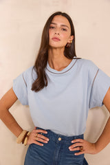 LOUISE SKY BLUE DETAIL COTTON T-SHIRT