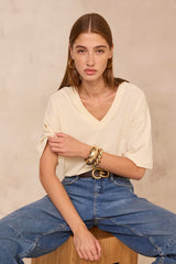 TED NATURAL 3/4 SLEEVE COTTON T-SHIRT