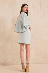 EYELET LIGHT BLUE SHORT DENIM SKIRT