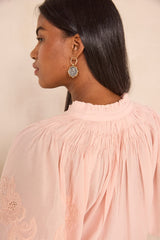 SACHA SHORT-SLEEVED EMBROIDERED COTTON BLOUSE