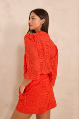 DELYLIA GERANIUM EMBROIDERED COTTON BLOUSE