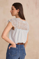 LILOU LIGHT BLUE EMBROIDERED COTTON TOP