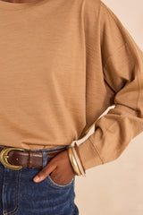 THEOPHILE LIGHT CAMEL LONG SLEEVE WOOL T-SHIRT