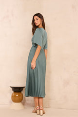 BILLIE PETROL LONG PLEATED DRESS