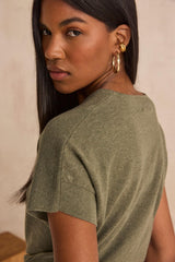 PRETTY LEAF SHORT-SLEEVED COTTON SWEATER