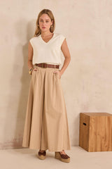 LYNA CREAM LINEN BLEND SLEEVELESS T-SHIRT