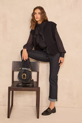 ANTHEA NAVY MIXED WOOL SLEEVELESS CARDIGAN