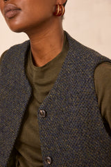 PHARELL FIR GREEN BLENDED WOOL TWEED VEST
