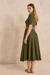 OLIVE COTTON TRAPEZE SKIRT