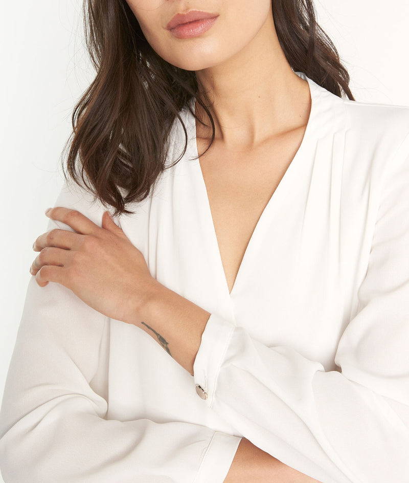 DAVINA ECRU TWO-FABRIC LOOSE-FITTING BLOUSE