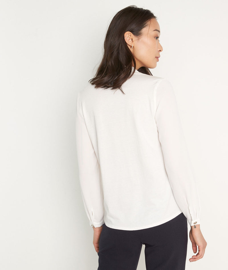 DAVINA ECRU TWO-FABRIC LOOSE-FITTING BLOUSE