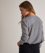THEONIE NAVY AND WHITE STRIPES LOOSE-FITTING SHIRT