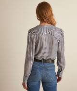 THEONIE NAVY AND WHITE STRIPES LOOSE-FITTING SHIRT