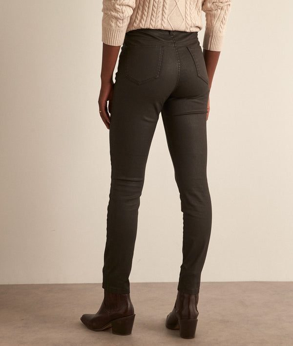 NARIO BROWN SLIM-FIT COATED TROUSERS
