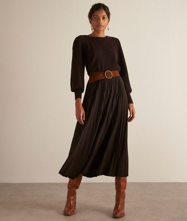 ELARA BROWN PLEATED SKIRT