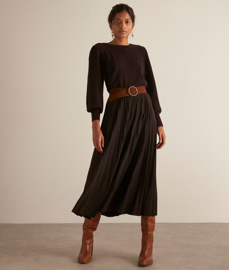 ELARA BROWN PLEATED SKIRT