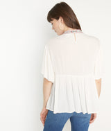 LAURENE WHITE EMBROIDERED BIB FRONT BLOUSE
