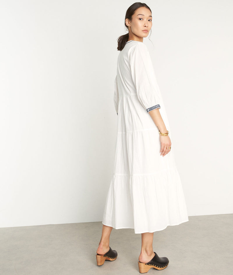 HILLARY WHITE EMBROIDERED LONG DRESS