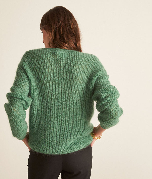 BIANCA GREEN WOOL AND MOHAIR OVERSIZED PULLOVER