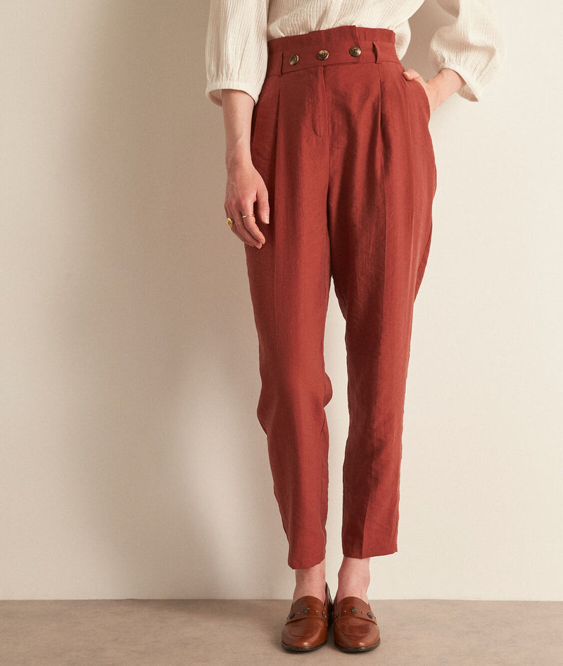 THEO BRICK RED HIGH-WAISTED CIGARETTE CUT TROUSERS