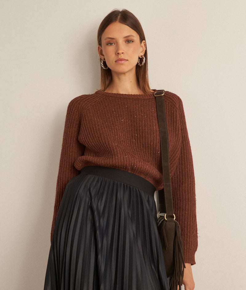BARBARA CROPPED BROWN KNITTED JUMPER