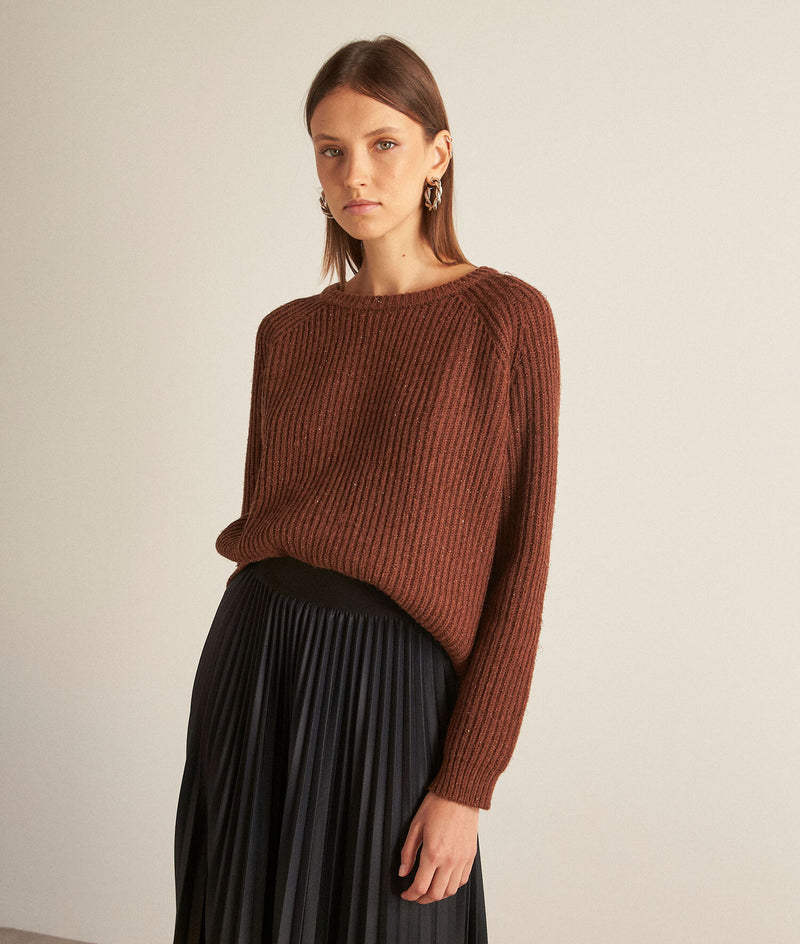 BARBARA CROPPED BROWN KNITTED JUMPER