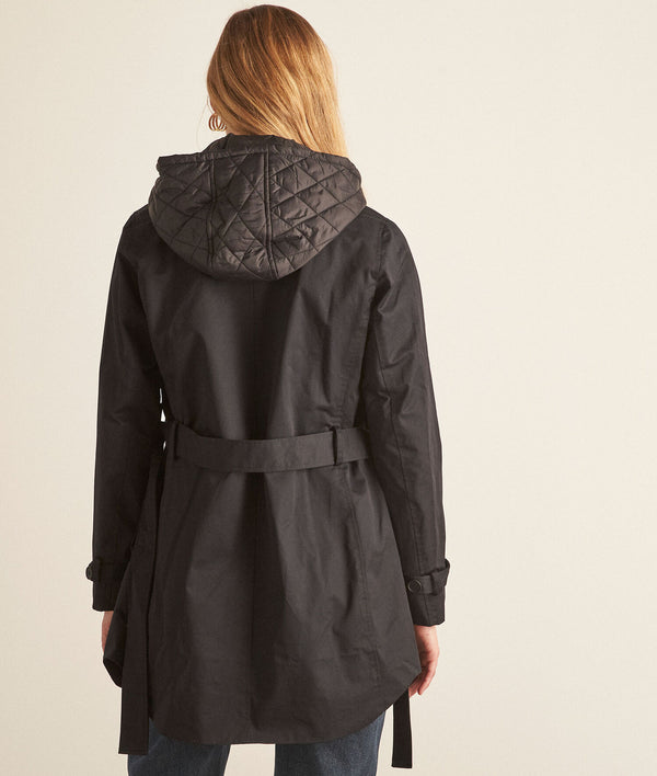 MADY SHORT BLACK HOODED TRENCH