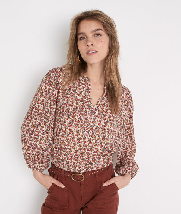 CARINA RED AND BEIGE LOOSE-FITTING PRINTED BLOUSE