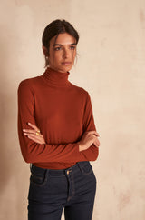 FERGUIE TERRACOTTA COTTON TURTLENECK T-SHIRT