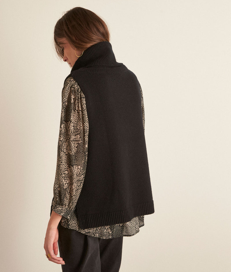 BARCLAY BLACK RESPONSIBLE WOOL SLEEVELESS TURTLENECK PULLOVER