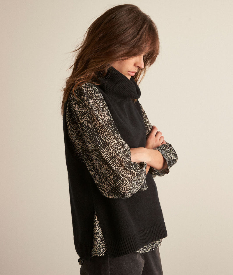 BARCLAY BLACK RESPONSIBLE WOOL SLEEVELESS TURTLENECK PULLOVER