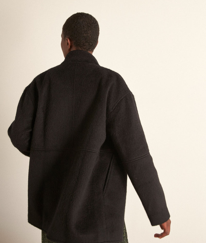 LAMIA STRAIGHT BLACK WOOL AND MOHAIR COAT