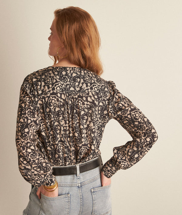 CHLEA BLACK PRINTED LOOSE-FITTING BLOUSE
