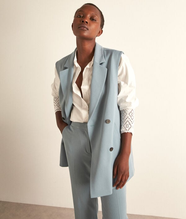 Sleeveless Suit Jacket For Ladies Blue Women's Suit Sleeveless Pcs