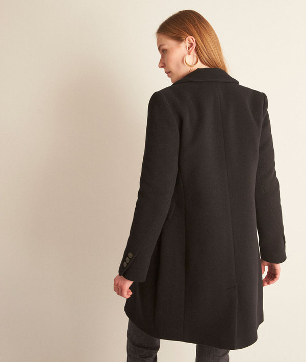 PLUME STRAIGHT BLACK RECYCLED WOOL COAT