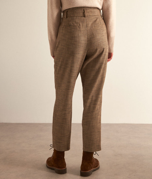 TIVIO PRINCE OF WALES CHECK TAILORED BELTED TROUSERS