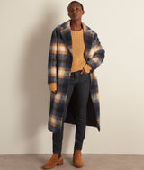 MARILOU NAVY AND CAMEL LONG CHECKED COAT