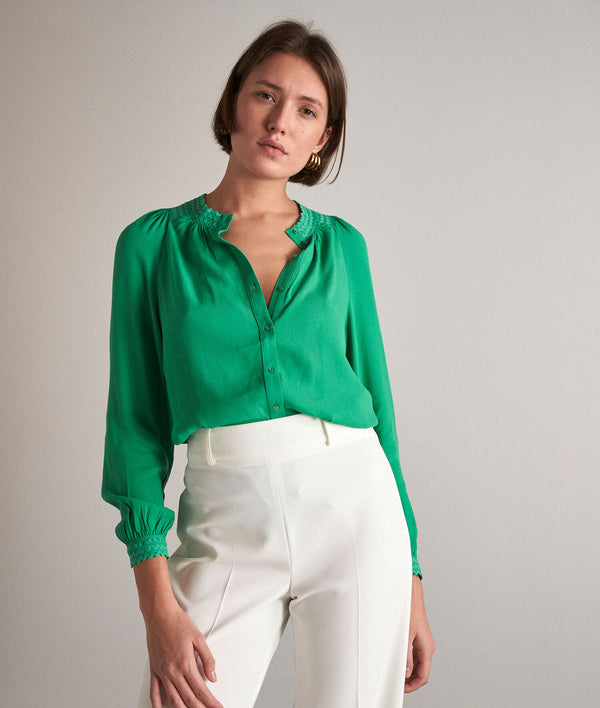 TINA RIBBONS GREEN FLOWING SHIRT