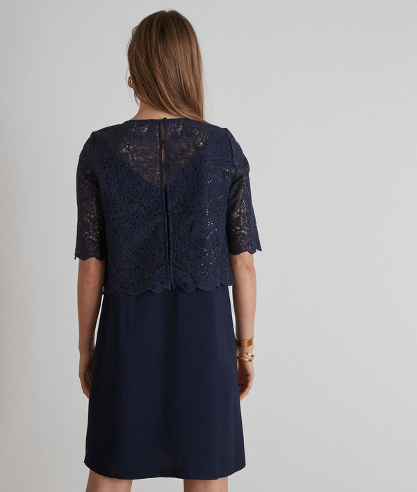 GABRIELLE SHORT NAVY LACE DRESS