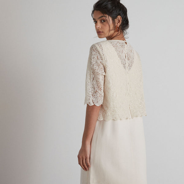 GABRIELLE SHORT ECRU LACE DRESS